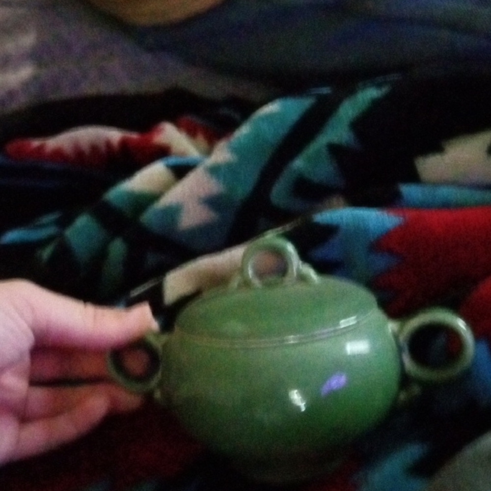 Green Ceramic Sugar Bowl with Handles